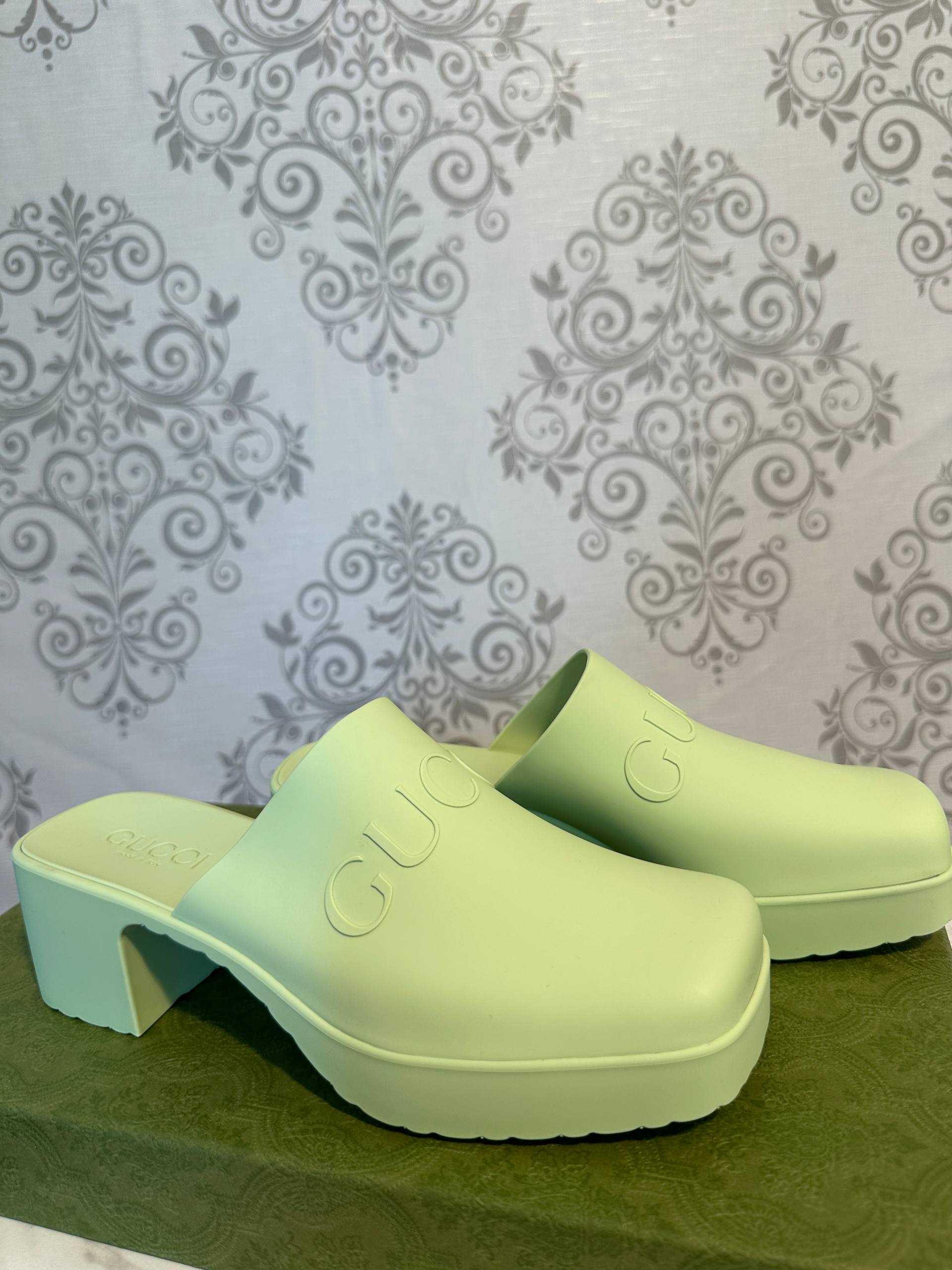 Gucci Pastel Green Logo Rubber Slip-On Sandal