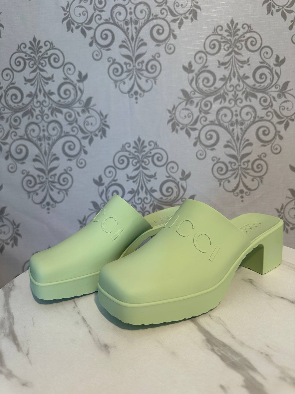Gucci Pastel Green Logo Rubber Slip-On Sandal