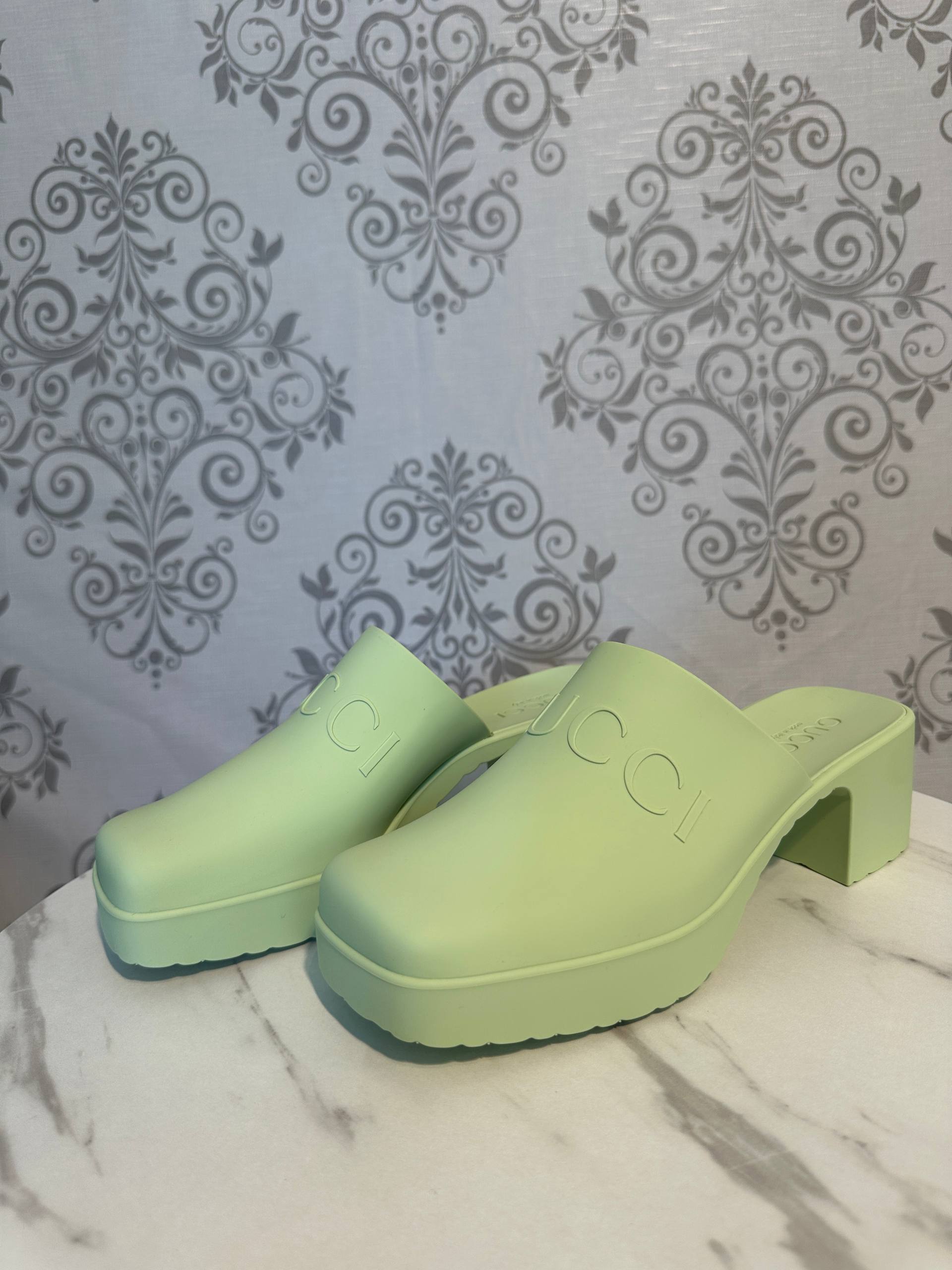 Gucci Pastel Green Logo Rubber Slip-On Sandal