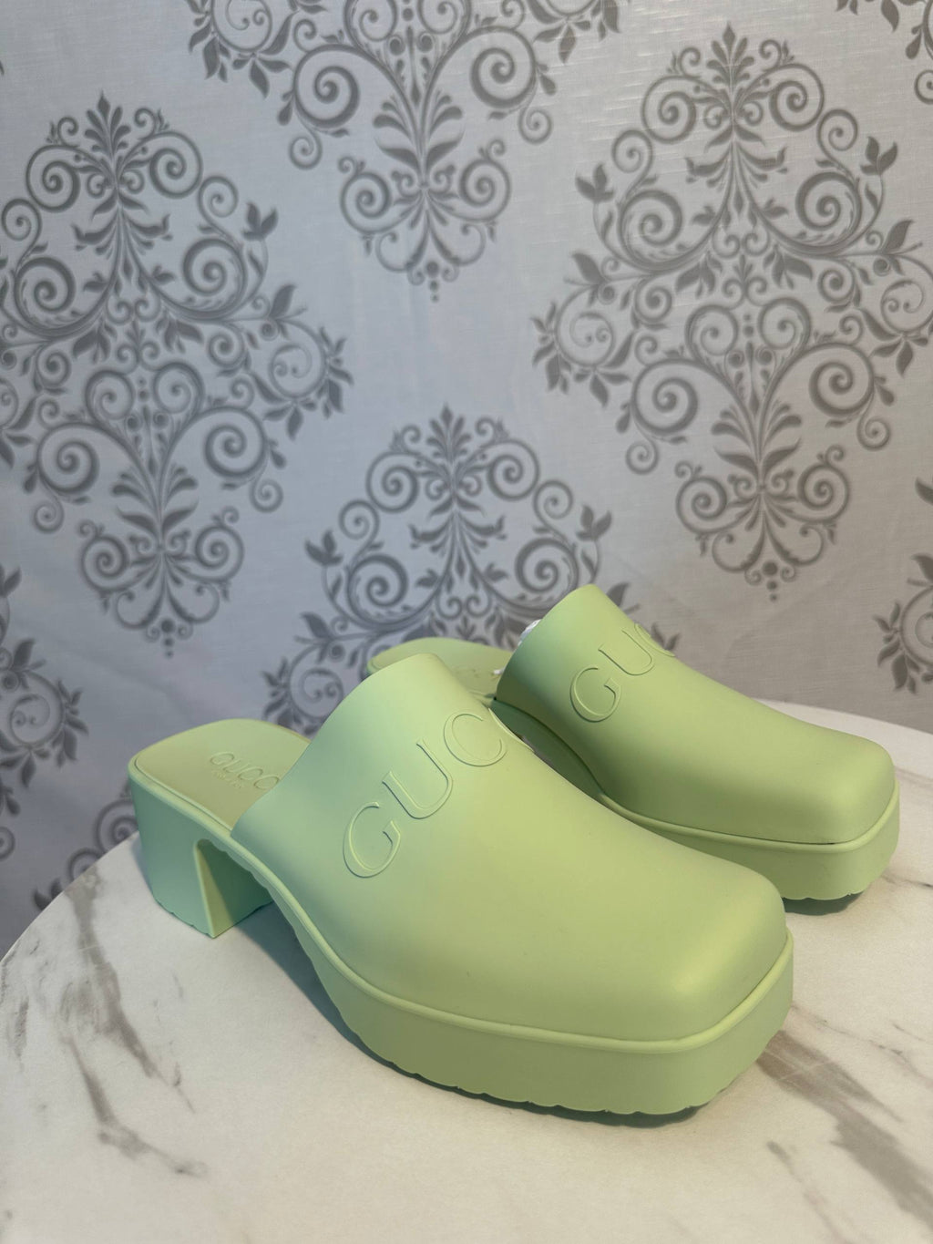 Gucci Pastel Green Logo Rubber Slip-On Sandal